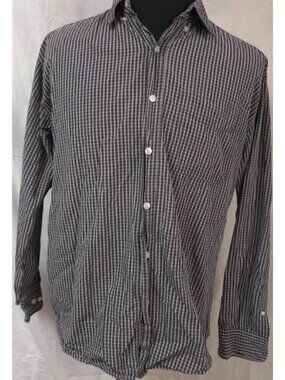 Steve & Barry's Mens Medium Grey Blue Plaid Button Down Long Sleeve Shirt